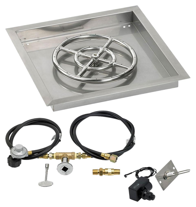 HPC 18" Square Drop-In Pan w/ Spark Ignition Kit (12" Fire Pit Ring) - Premier Grilling